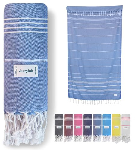 SULTAN hamam-handduk Pestemal | 100% bomull med randigt mönster | Lätt, snabbtorkande och mångsidig | För strand, bastu & resor | Denimblå, 90x180 cm