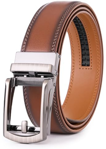VRLEGEND Ledergürtel Herren Automatik - Verstellbar Anzuggürtel & Jeansgürtel für Männer 3,5cm breit mit Geschenkbox (130cm,Braun-02)
