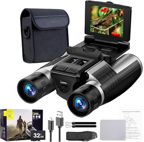 Binocolo digitale LCD da 2,4 pollici con fotocamera per adulti, 48 MP 2.5 K 12 x 32 video ricoder per bird watching, caccia, concerti e giochi sportivi, 32 G