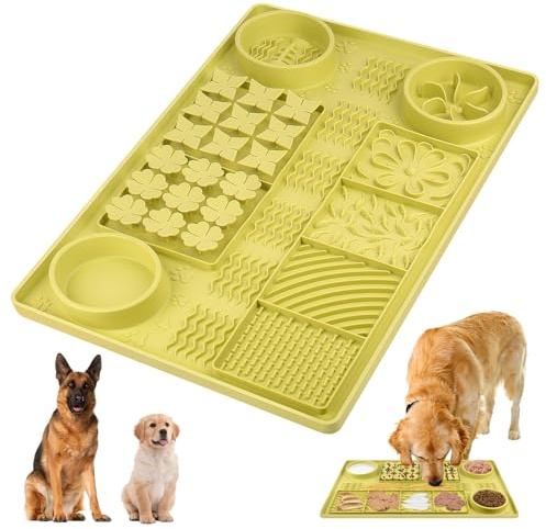 31.5 x 20 Large Multi-Function Dog Food Mat,Silicone Dog Lick Mat, Slow Feeder Mat for Dogs, Pet Mats for Food and Water,Pet Food Mat with Lip to Prevent Spills (Green)