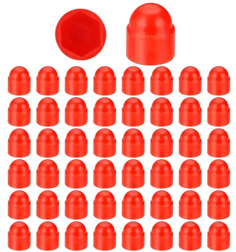 PATIKIL 50 Pcs Hex Nut Cover, M6x10x14mm Nylon Screws Bolt Covers Caps Dome Acorn Hex Head Bolt Protection Cap for Screws Nut, Red