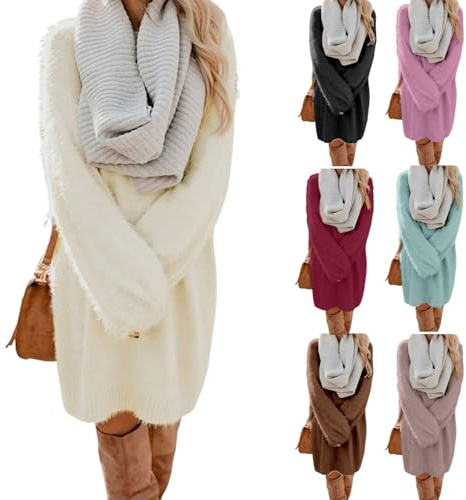 Winter Dresses For Women, Strickkleid Damen Winter - Longpullover Lang Strick Winterkleid Oversize Lässig Pulloverkleid Strickpullover Herbstkleid Damenkleider Dress Knielang Pulli Langarm Wollkleid