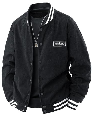 Modeewel College Jacke Herren Cord Bomberjacke Oldschool Winterjacke Sportlich Elegant Cordjacke Vintage Baseball Jacke Retro Übergangsjacke Bequeme Atmungsaktiv Oversized Mantel Bomberjacke