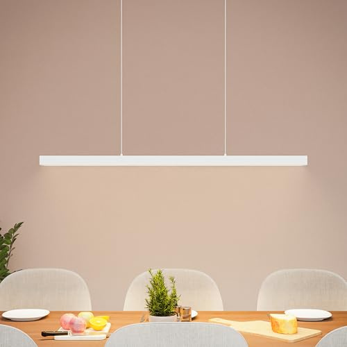 MATO LED Pendelleuchte Esstisch Höhenverstellbar Weiß - Lichtfarbe stufenlos einstellbar & dimmbar per Fernbedienung - 100cm Länge - Esstischlampe hängend, Esszimmerlampe, Hängelampe Esszimmer
