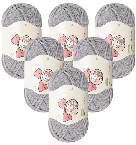 Aeelike Feines Chenille-garn, Weichem Chenille Flauschige Babywolle, Grau | 300g Strickwolle Amigurumi Wolle zum Stricken,Warme Crochet Yarn zum Stricken für Decken, Schals