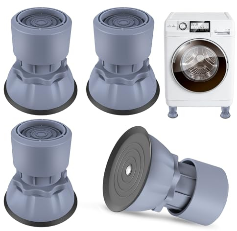 4 Patas Ajustables para Lavadora, Altura Ajustable de 8,5 a 11,5 cm,Patas de Goma Antideslizantes, Amortiguadores de Vibraciones para Lavadoras y Secadoras - Gris
