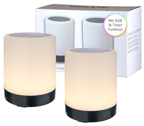 GILDE Tischlampe Kabellos Nachttischlampe Touch LED Lampe Batteriebetrieben - Stilllicht 2 x Tischleuchte mit Timer 8 Farben aus Kunststoff – Weiß Schwarz Höhe 12 cm