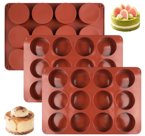 3 Piezas Molde Cilíndrico de Silicona, Ø 5,2cm Moldes Cilíndricos Redondos | 12 Cavidades Molde de Silicona para Tartas con Forma de Cilindro, para Cupcakes, Chocolate, Galletas, Muffin, Jabón