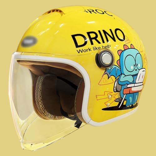Casco De Moto Abierto para Niños, Homologado ECE 22.06, Bonito Casco De Seguridad con Diseño De Dibujos Animados Y Visera Solar para Niños Y Niñas De 3 A 12 Años E,48-55cm