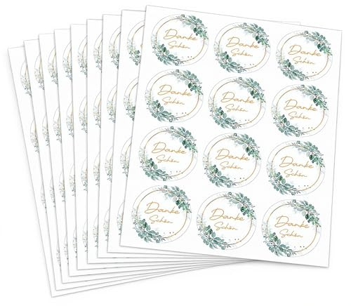 Danke Aufkleber 120 Stück - 4cm Dankeschön Sticker Hochzeit, Kommunion, Konfirmation - Runde Etiketten Selbstklebend für Geschenke, Gastgeschenke, Umschläge & Karten (Eukalyptus Design)