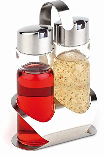 APS 40476 Menage PRO, 12 x 8 cm, Höhe 19 cm, Set bestehend aus: Essig- und Öl-Flasche, Ständer aus Edelstahl