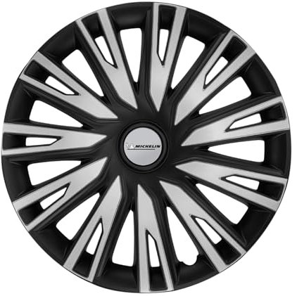 Michelin 4 Copricerchi Auto Argento & Nero 16 pollici - Sistema NVS Night Vision Security - Universali Fissaggio Facile