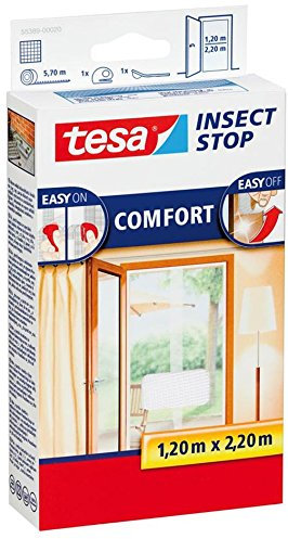 tesa Fliegengitter für Fenster, beste tesa Qualität, weiß, leichter Sichtschutz, 2 x 0,65 m x 2,20 m Tür
