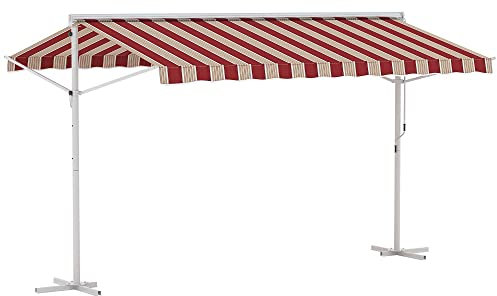 Outsunny Store Double Pente Manuel rétractable Inclinaison réglable métal Polyester imperméabilisé 2,95L x 2,95l x 2,6H m Rouge Blanc Beige rayé