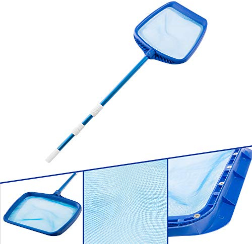 AREBOS Épuisette Piscine avec Manche télescopique | Longueur de 1.20–1,90 m | Grande Enregistrement Lèvres | Plat et engmaschiges réseau