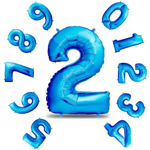 envami® Luftballon Geburtstag XXL Blau - Riesen Folienballon in 40 - 101cm Geburtstagsdeko - Ballon Zahl Deko zum Geburtstag - Geburtstagsdeko Jungen Blau - fliegt mit Helium (Zahl 2)
