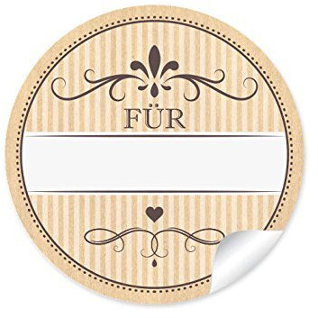 72 STICKER edle Etiketten in Natur mit Herz und Ornamente Für mit Freitextfeld für den Empfänger (A4 Bogen) • Papieraufkleber (Sticker/Aufkleber/Etiketten im Format 4 cm, rund, matt)