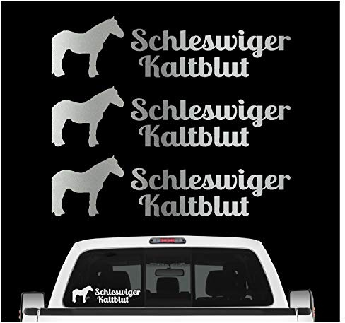 siviwonder Schleswiger Kaltblut Aufkleber 3er Set Pferdeaufkleber Pferd reiten Auto Folie Farbe Silber, Größe 30cm