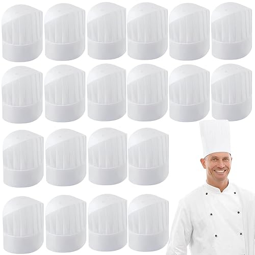 LWZko 20 Stücke Einweg Küchenchef Hut, Verstellbare Küche Kochen Chef Cap, Nicht Gewebt Einstellbar 11 Zoll High Cooking Chef Hut für Küche, Zuhause, Restaurant, Catering, Kochparty (Weiß)