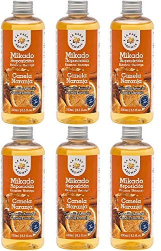 H HANSEL HOME Mikado Reposicion 250 Ml Sin Varillas (Canela Naranja, 6 Pcs)