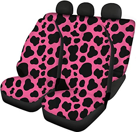 Belidome Autositzbezüge mit Kuh-Aufdruck, komplettes Set, Vorder- und Sitzbezüge, weich, dehnbar, rutschfest, universell