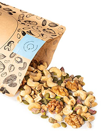 Makadamia - Mix di Frutta Secca 500 g - Mix Iperproteico - Anacardi, Arachidi Tostate, Noci Californiane, Pistacchio, Semi di Zucca.