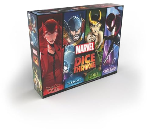 The OP USAopoly - Marvel Dice Throne: 4-Hero Box (Spiderman vs Scarlet Witch; Loki vs. Thor) - Englisches Würfelspiel - Ab 8 Jahren - Für 2 bis 6 Spieler- Englische Ausgabe