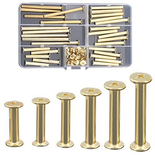 CONPHERON 30 Sätze Buchschrauben Geheftete Nieten Set Lederriemen Schrauben Gürtelschrauben Vermessingt Buchschrauben Assorted Kit 6 Größen 5 × 35/40/45/50/60/70 mm