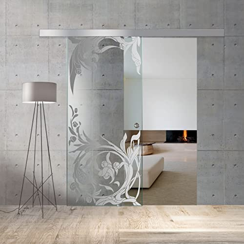 BOSS Porta Scorrevole in vetro modello TOSCANA 85x215 cm (60/85/95 cm) 8 mm, vetro Trasparente, Nano rivestito incolore, kit hardware complete (85x215 cm, SINISTRA)