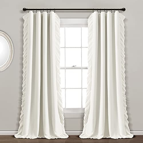 Lush Decor Reyna Ruffle 100% Lined Blackout Window Curtain Panel, Single Panel, 54 W x 84 L, White - Flowy Blackout Curtain - Farmhouse Ruffle Curtains for Bedroom, Living room, or Dining Room