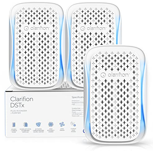 Clarifion - DSTx 2.0 Portable Air Purifier (3 Pack) - Plug In Air Ionizer HEPA Air Filter, Mini Personal Air Purifiers For, Bedroom and Pets Helps With Dust, Smoke, Airborne Dust and Odors