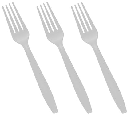 Venuscello® 50 x White Fork Plastic Cutlery Set - Reusable & Washable, Heavy Duty Cutlery, Long Tablespoon - Ideal for Birthday, Parties, Camping & Catering