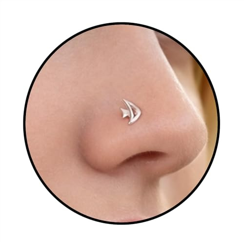 Zierliche Plattfisch-Nasenstecker Kleine Nasenpiercings | 925 Sterling Silber Fisch Nasenpiercing L Form 22G | Nasenschmuck für Frauen Handgemachte Ohrstecker (Fish)