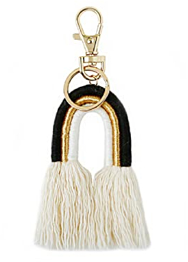 KIMLUD Schlüsselanhänger Damen Taschenanhänger Baumwollfaden Quaste Schlüsselanhänger Seil Handgewebt Regenbogen Taschenanhänger Boho Mädchen Geschenk Damen Schwarz