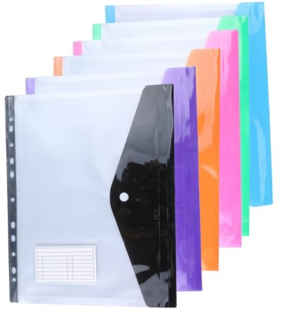 AMO HERMOSO Dokumentenmappe A4 12er Pack – Erweiterbare Dokumententaschen mit 11-Loch Lochung für Ordner, Kunststoff Sammelmappe mit Druckknopf in 6 Farben, Prospekthüllen für Büro, Schule & Uni
