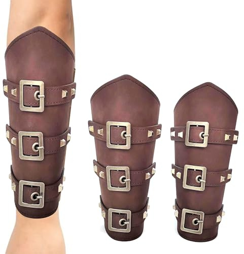 Norhogo 1 Paar Mittelalterliche PU Leder Schnalle Armschienen, Handgefertigte Retro Armschützer Armband Kostüm Kostümzubehör für Halloween Cosplay Kostümzubehör Punk Stulpenarmband