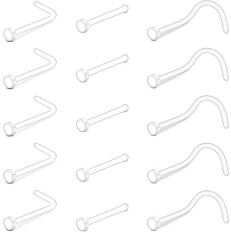 AVYRING Reteneur de Nez Clair 20G, Nez Bioflex avec Embout Plat Invisible, Ensemble de 15 Studs de Nez Clairs pour Cacher les Piercings à l'École ou au Travail