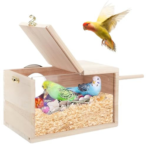 Sporgo Wellensittich Nistkasten Süßes Vogelhäuschen: Vogelnest Brutkasten Transparentes Design, Massivholz Papagei Zucht Box für Liebevogel Ellensittich Sittich Lovebirds Papageien 12 * 12 * 19.5cm