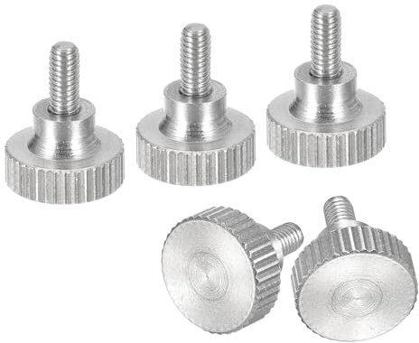 sourcing map Tornillos moleteados M3 x 6 mm, 5 tornillos de cabeza moleteada plana de acero inoxidable 304 con cierres de pomos de agarre de hombro