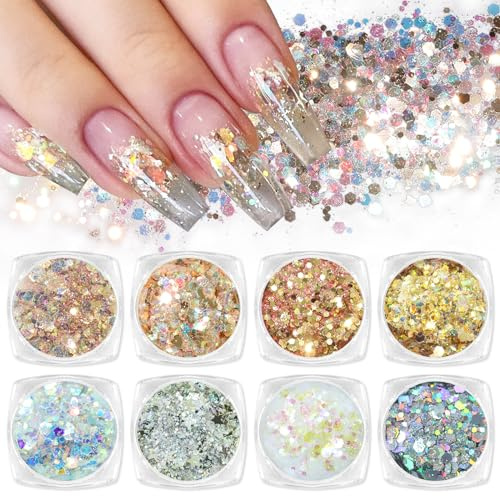 Laza Nagelkunst, Glitzer, Diamantstaub, schillerndes Nagelpulver, grob, Glitzer, Konfetti-Folie, Pailletten für Nagelkunst-Zubehör, Gel-Nagellack, Meerjungfrau-Make-up, Körper, Harz – Tanzendes