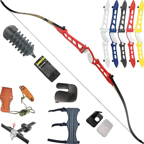wolfman Bogenschießen Recurvebogen Set Erwachsene 66/68/70 Zoll 14-40 lbs Recurv Bogen Set Praxis Bogen Wettbewerb Bogen Jagd Bogen für Bogenschießen Club Schießwettbewerb RH(Rot, 66/24Lbs)