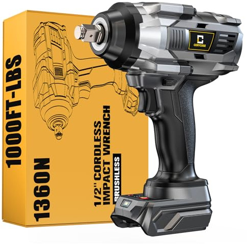 Cordless Impact Wrench 1/2 inch Compatible with Dewalt Battery, 1000FT-LBS (1360N.m) Brushless Electric Impact Gun Includes LED Work Light, 2100RPM High Torque Impact Driver, Bare Tool Only