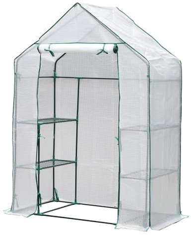 Fiqops Foliengewächshaus Gewächshaus mit 8 Regalen, Gewächshaus Garten 143x73x195CM, Foliengewächshaus Winterfest und Wasserdicht, Gartengewächshäuser, Weiß