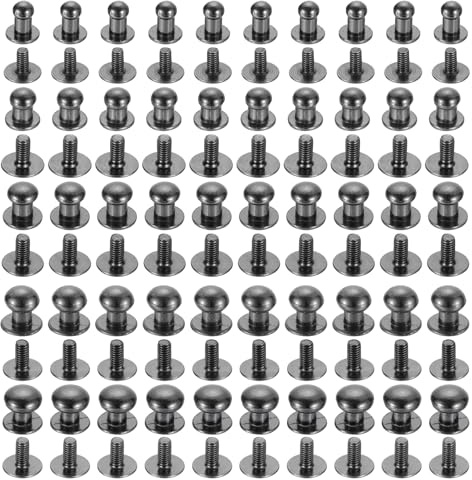 QUARKZMAN 4/5/6/7/8mm Kugelkopf Nieten Schraubnieten, 50 Stück Hohlnieten Runde Knopf Nippelnieten Schraubnieten für DIY Lederhandwerk Handtasche Gürtel, Metallisch schwarz