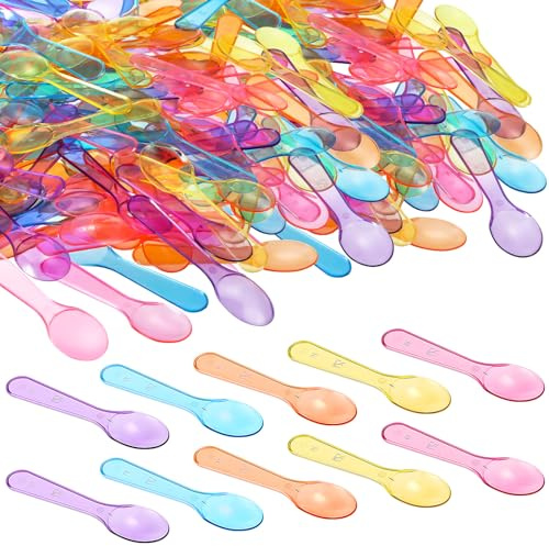 Teenyyou 2000 Pack Colored Taster Spoons 3 Plastic Mini Spoons for Ice Cream Small Sampling, Cake, Sauces and Appetizers