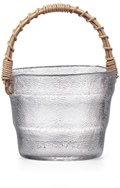 NSTVVEE Ice Buckets Glass Clear Ice Bucket Japanese Style Rattan Handle Exquisite and Beautiful Multipurpose Ice Bucket Mini and Compact ice Bucket Decoration (Off white Small)
