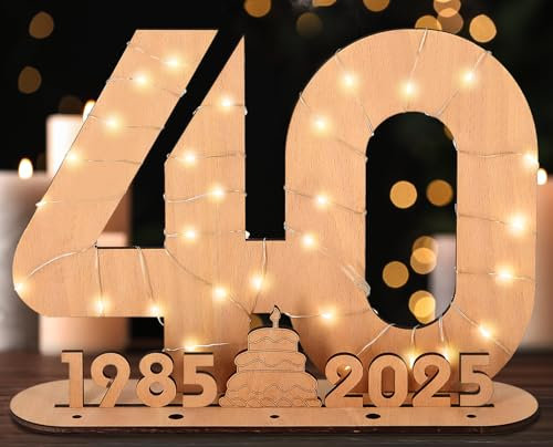 Giftota 2025 Originelle 40 Geburtstag Geschenk Frauen & Männer - Geldgeschenke Geburtstag 40 mit LED-Lichterketten - Dekorationen aus Holz - 40 Holz-Schild Gästebuch - Personalisierbares Geschenk