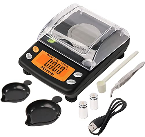 TOPWEIGH Milligramm-Skala, zweifach betrieben, großes Display, mg-Skala | Verstellbare Füße, 50 g x 0,001 g, schwarz, digitale Pulverwaage, Wasserwaage, präzise und empfindlich