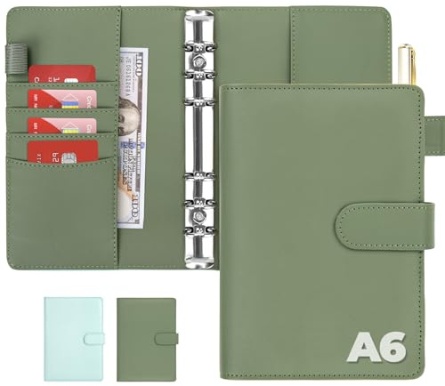 Ringbuch A6, Ringbuch A6 Nachfüllbar, Innenpapier Nicht Enthalten,Green | Budget Binder mit Magnetischer Schnalle für A6-Füllpapier und Bargeld, Budget-Umschläge, Büros Zuhause Schule