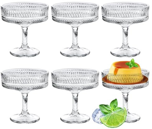PORFOYO Juego de 6 copas de cóctel vintage de 200 ml con ranuras como cuencos de champán, margarita de champán, copas de champán, copas de champán para bar, cócteles, vino y postres